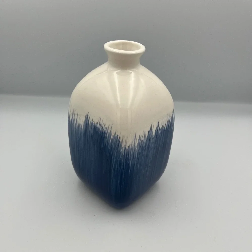 Youngs‎ Inc Vase Ceramic Blue White Abstract Brushstroke Design Home Decor